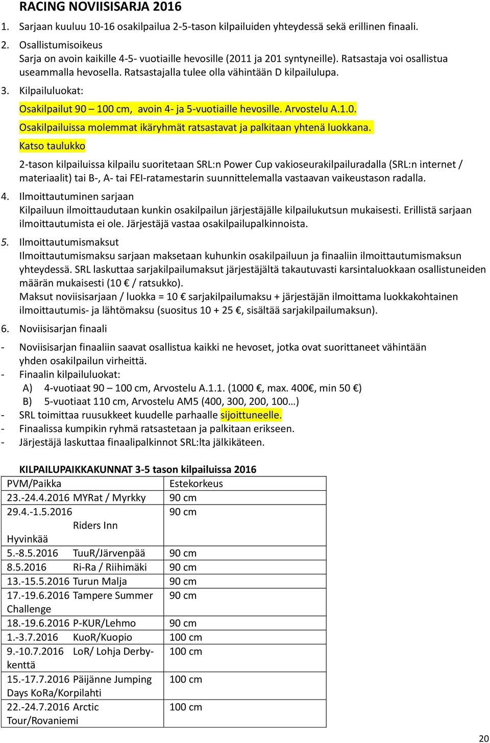 100 cm, avoin 4- ja 5-vuotiaille hevosille. Arvostelu A.1.0. Osakilpailuissa molemmat ikäryhmät ratsastavat ja palkitaan yhtenä luokkana.