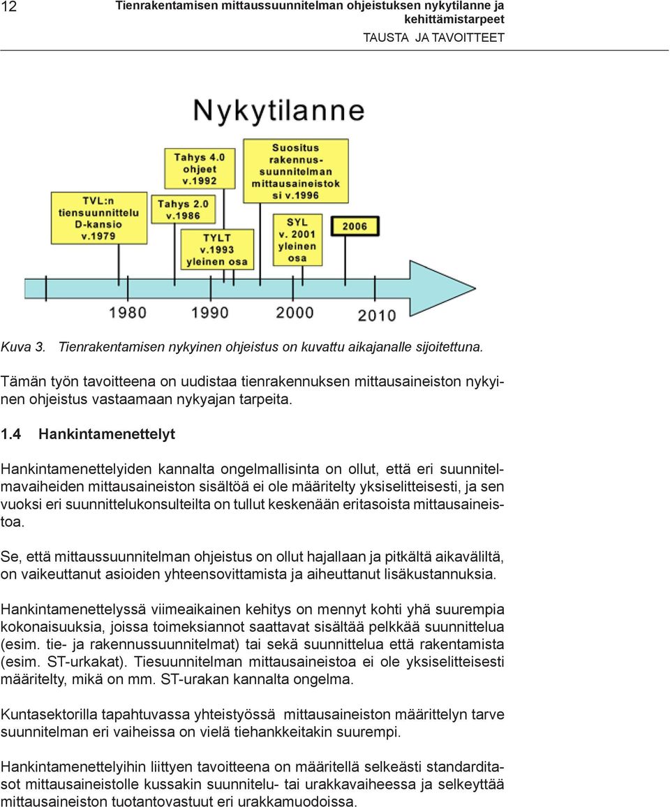 4 Hankintamenettelyt Hankintamenettelyiden kannalta ongelmallisinta on ollut, että eri suunnitelmavaiheiden mittausaineiston sisältöä ei ole määritelty yksiselitteisesti, ja sen vuoksi eri