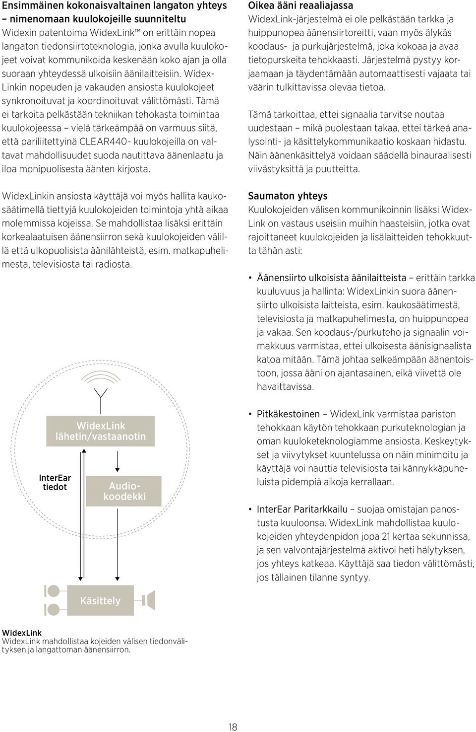 Tämä ei tarkoita pelkästään tekniikan tehokasta toimintaa kuulokojeessa vielä tärkeämpää on varmuus siitä, että pariliitettyinä clear440- kuulokojeilla on valtavat mahdollisuudet suoda nautittava