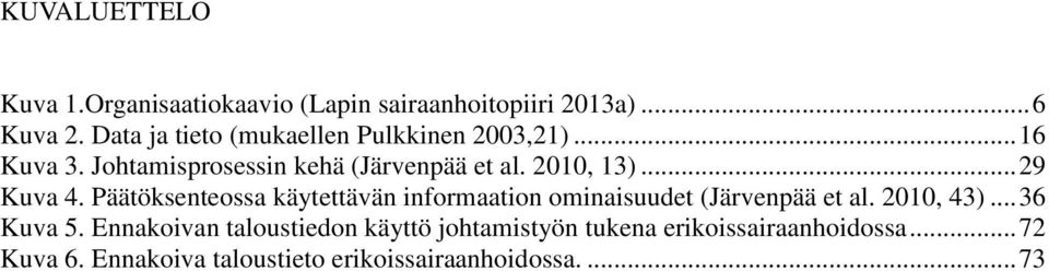 .. 29 Kuva 4. Päätöksenteossa käytettävän informaation ominaisuudet (Järvenpää et al. 2010, 43)... 36 Kuva 5.