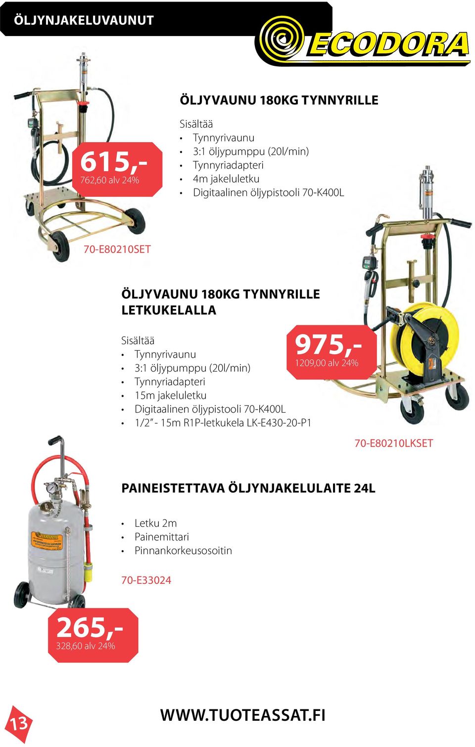 1209,00 alv 24% 3:1 öljypumppu (20l/min) Tynnyriadapteri 15m jakeluletku Digitaalinen öljypistooli 70-K400L 1/2-15m R1P-letkukela