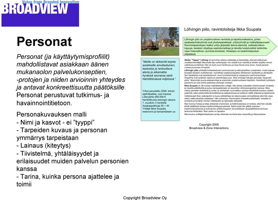 Personakuvauksen malli - Nimi ja kasvot - ei tyyppi - Tarpeiden kuvaus ja personan ymmärrys tarpeistaan - Lainaus