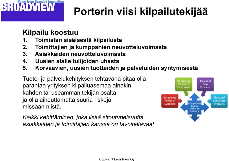 Korvaavien, uusien tuotteiden ja palveluiden syntymisestä Tuote- ja palvelukehityksen tehtävänä pitää olla parantaa yrityksen