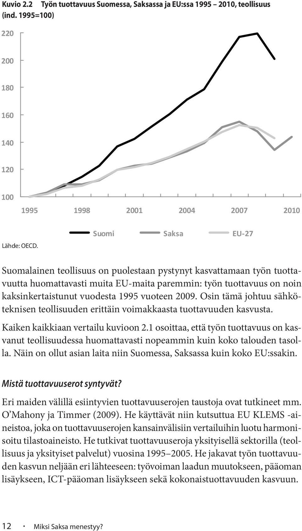 2009. Osin tämä johtuu sähköteknisen teollisuuden erittäin voimakkaasta tuottavuuden kasvusta. Kaiken kaikkiaan vertailu kuvioon 2.