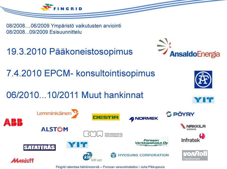 2010 EPCM- konsultointisopimus 06/2010...10/2011 Muut hankinnat 13.