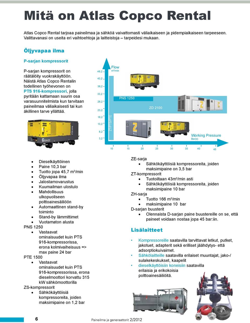 Näistä Atlas Copco Rentalin todellinen työhevonen on PTS 916-kompressori, jolla pyritään kattamaan suurin osa varasuunnitelmista kun tarvitaan paineilmaa väliaikaisesti tai kun äkillinen tarve