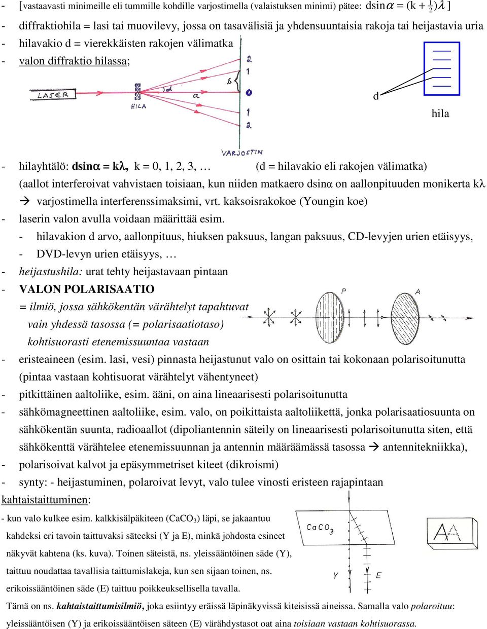 vahvistae toisiaa, ku iide matkaero dsiα o aallopituude moikerta kλ varjostimella iterferessimaksimi, vrt. kaksoisrakokoe (Yougi koe) - laseri valo avulla voidaa määrittää esim.