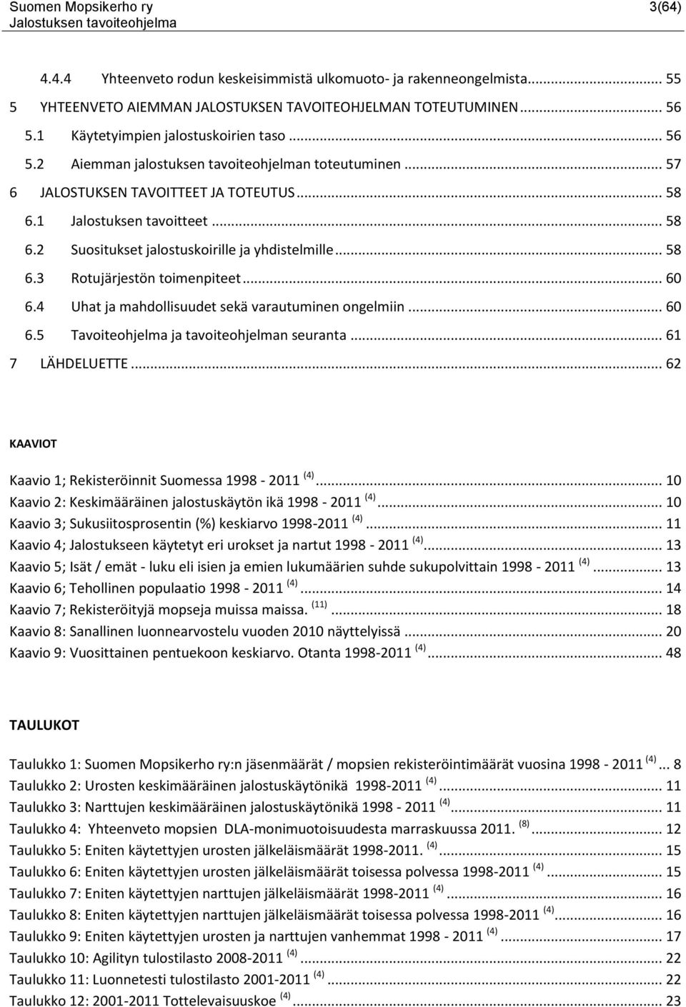 .. 58 6.3 Rotujärjestön toimenpiteet... 60 6.4 Uhat ja mahdollisuudet sekä varautuminen ongelmiin... 60 6.5 Tavoiteohjelma ja tavoiteohjelman seuranta... 61 7 LÄHDELUETTE.