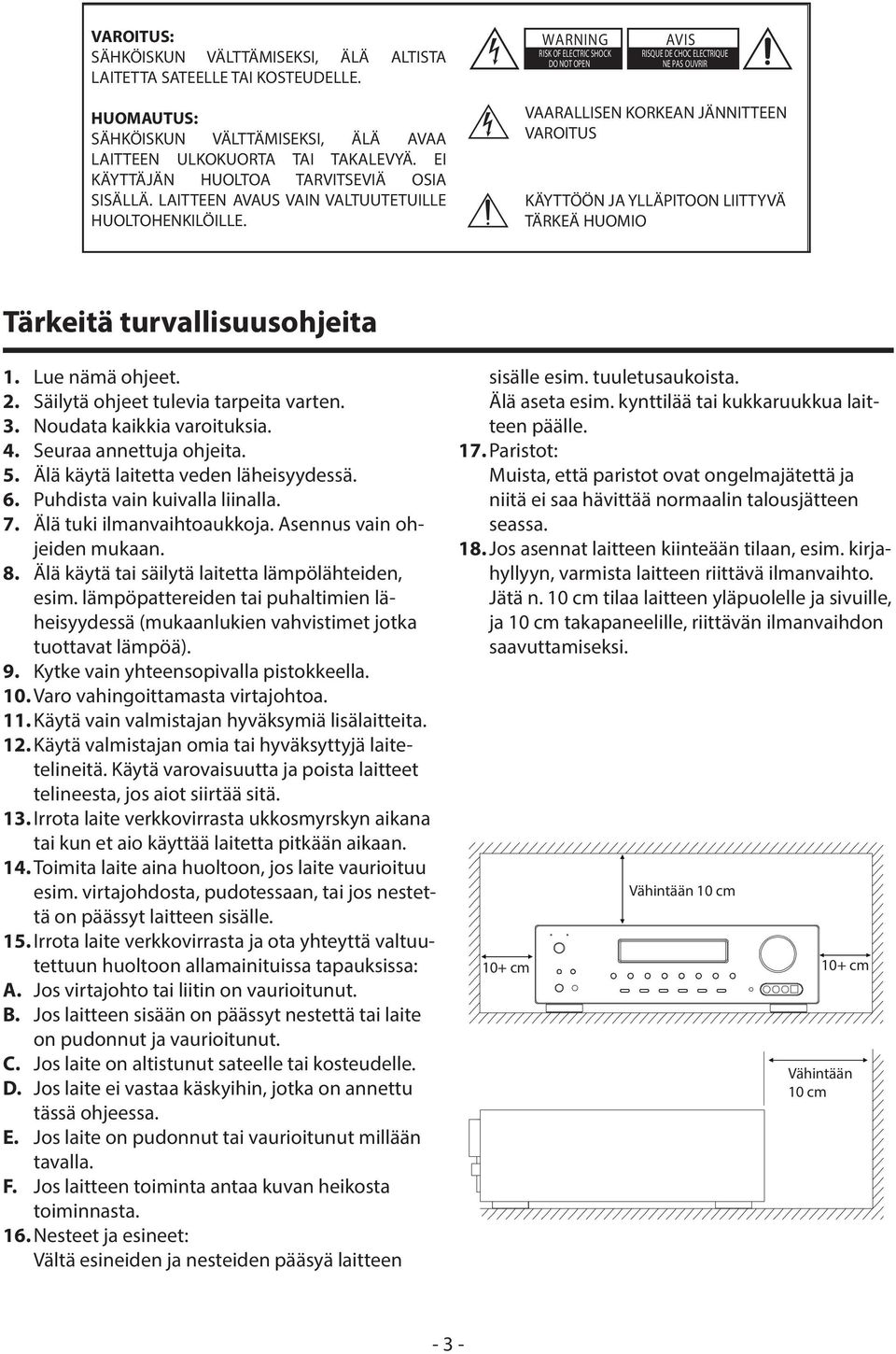 EI KÄYTTÄJÄN HUOLTOA TARVITSEVIÄ OSIA SISÄLLÄ. LAITTEEN AVAUS VAIN VALTUUTETUILLE HUOLTOHENKILÖILLE.