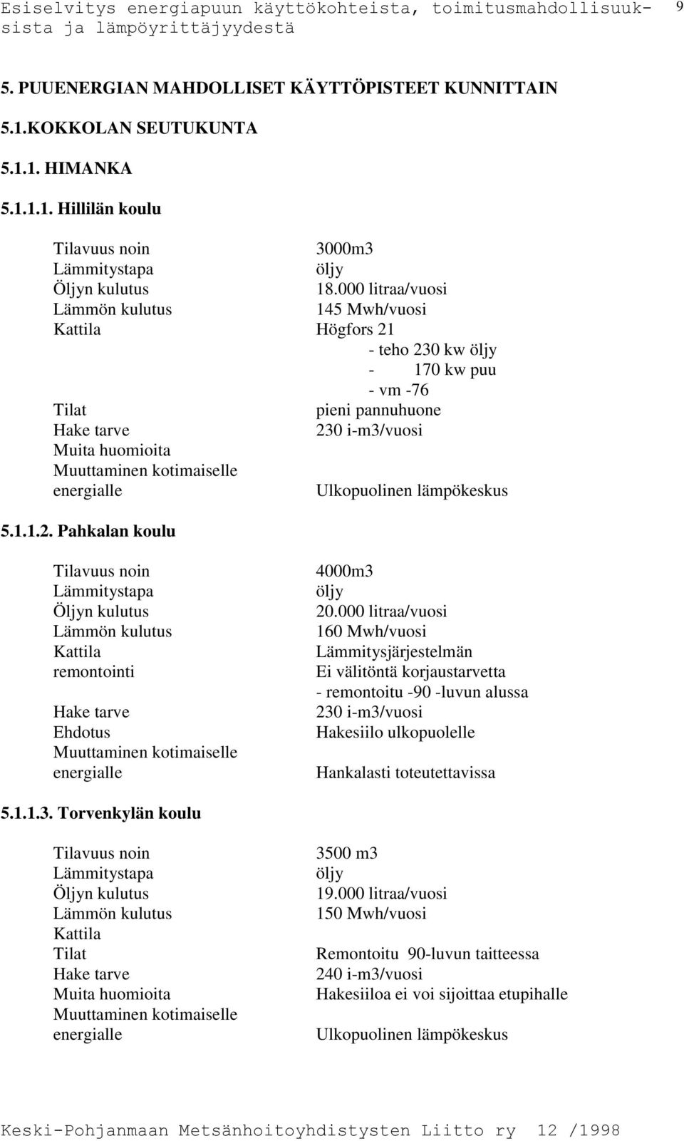 lämpökeskus 5.1.1.2. Pahkalan koulu noin Lämmön kulutus Kattila remontointi Muuttaminen kotimaiselle energialle 4000m3 20.