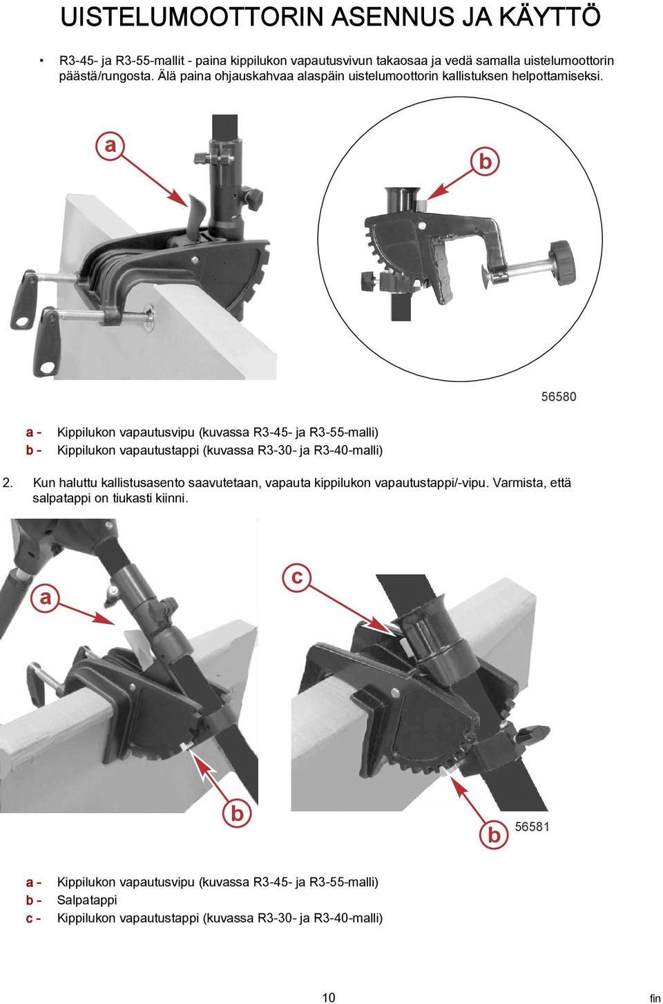 a b 56580 a - b - Kippilukon vapautusvipu (kuvassa R3-45- ja R3-55-malli) Kippilukon vapautustappi (kuvassa R3-30- ja R3-40-malli) 2.