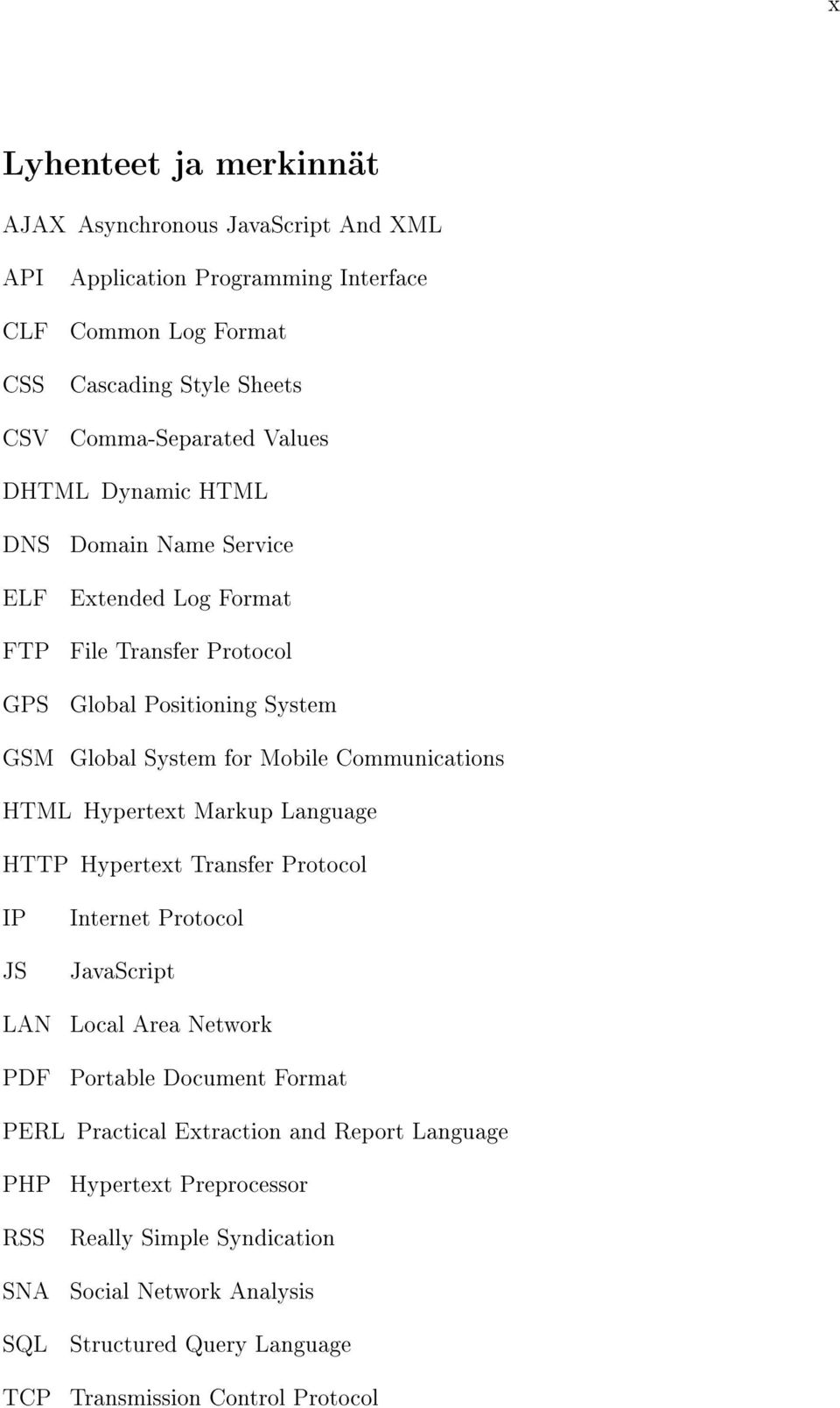 Communications HTML Hypertext Markup Language HTTP Hypertext Transfer Protocol IP JS Internet Protocol JavaScript LAN Local Area Network PDF Portable Document Format PERL