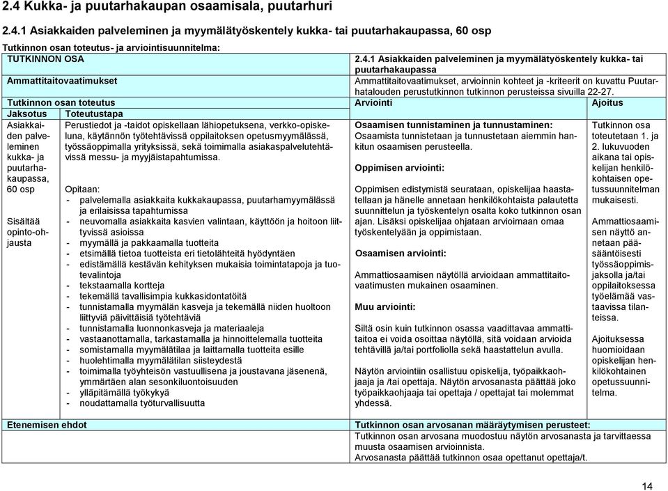 perustutkinnon tutkinnon perusteissa sivuilla 22-27.