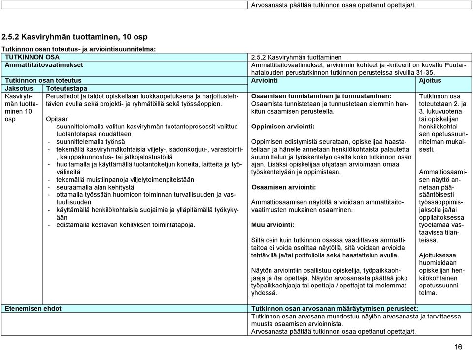 2 Kasviryhmän tuottaminen Ammattitaitovaatimukset Ammattitaitovaatimukset, arvioinnin kohteet ja -kriteerit on kuvattu Puutarhatalouden perustutkinnon tutkinnon perusteissa sivuilla 31-35.