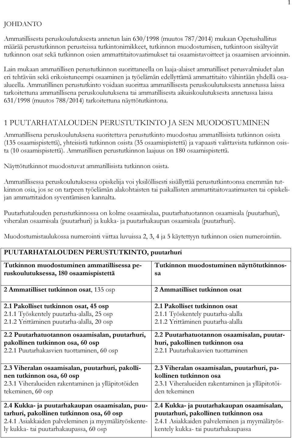 Lain mukaan ammatillisen perustutkinnon suorittaneella on laaja-alaiset ammatilliset perusvalmiudet alan eri tehtäviin sekä erikoistuneempi osaaminen ja työelämän edellyttämä ammattitaito vähintään