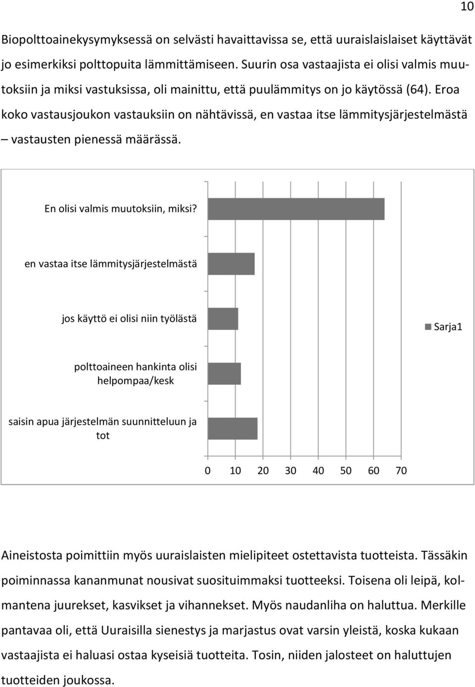 Eroa koko vastausjoukon vastauksiin on nähtävissä, en vastaa itse lämmitysjärjestelmästä vastausten pienessä määrässä. En olisi valmis muutoksiin, miksi?