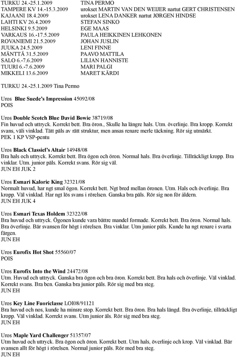 FINNE PAAVO MATTILA LILIAN HANNISTE MARI PALGI MARET KÄRDI TURKU 24.-25.1.2009 Tina Permo Uros Blue Suede s Impression 45092/08 Uros Double Scotch Blue David Bowie 38719/08 Fin huvud och uttryck.