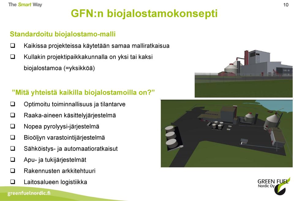 Optimoitu toiminnallisuus ja tilantarve Raaka-aineen käsittelyjärjestelmä Nopea pyrolyysi-järjestelmä Bioöljyn