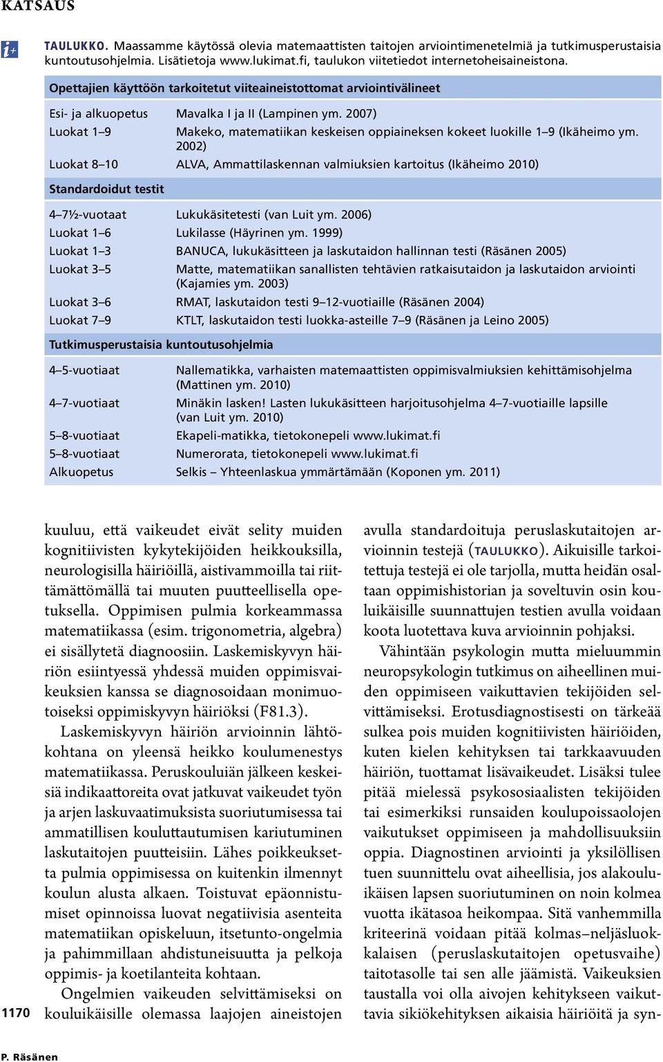 2007) Luokat 1 9 Makeko, matematiikan keskeisen oppiaineksen kokeet luokille 1 9 (Ikäheimo ym.