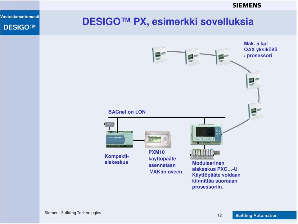 Kompaktialakeskus PXM10 käyttöpääte asennetaan VAK:in