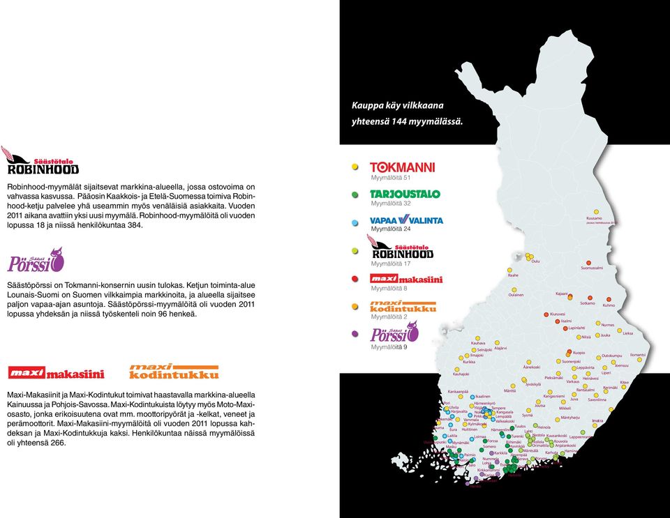 Robinhood-myymälöitä oli vuoden lopussa 18 ja niissä henkilökuntaa 384. Myymälöitä 51 Myymälöitä 32 Myymälöitä 24 Kuusamo (avaus helmikuussa 212) Säästöpörssi on Tokmanni-konsernin uusin tulokas.