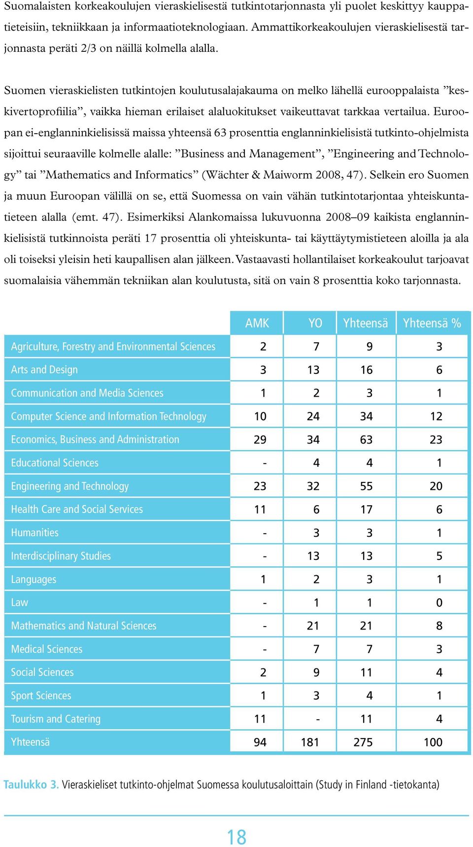 Suomen vieraskielisten tutkintojen koulutusalajakauma on melko lähellä eurooppalaista keskivertoprofiilia, vaikka hieman erilaiset alaluokitukset vaikeuttavat tarkkaa vertailua.