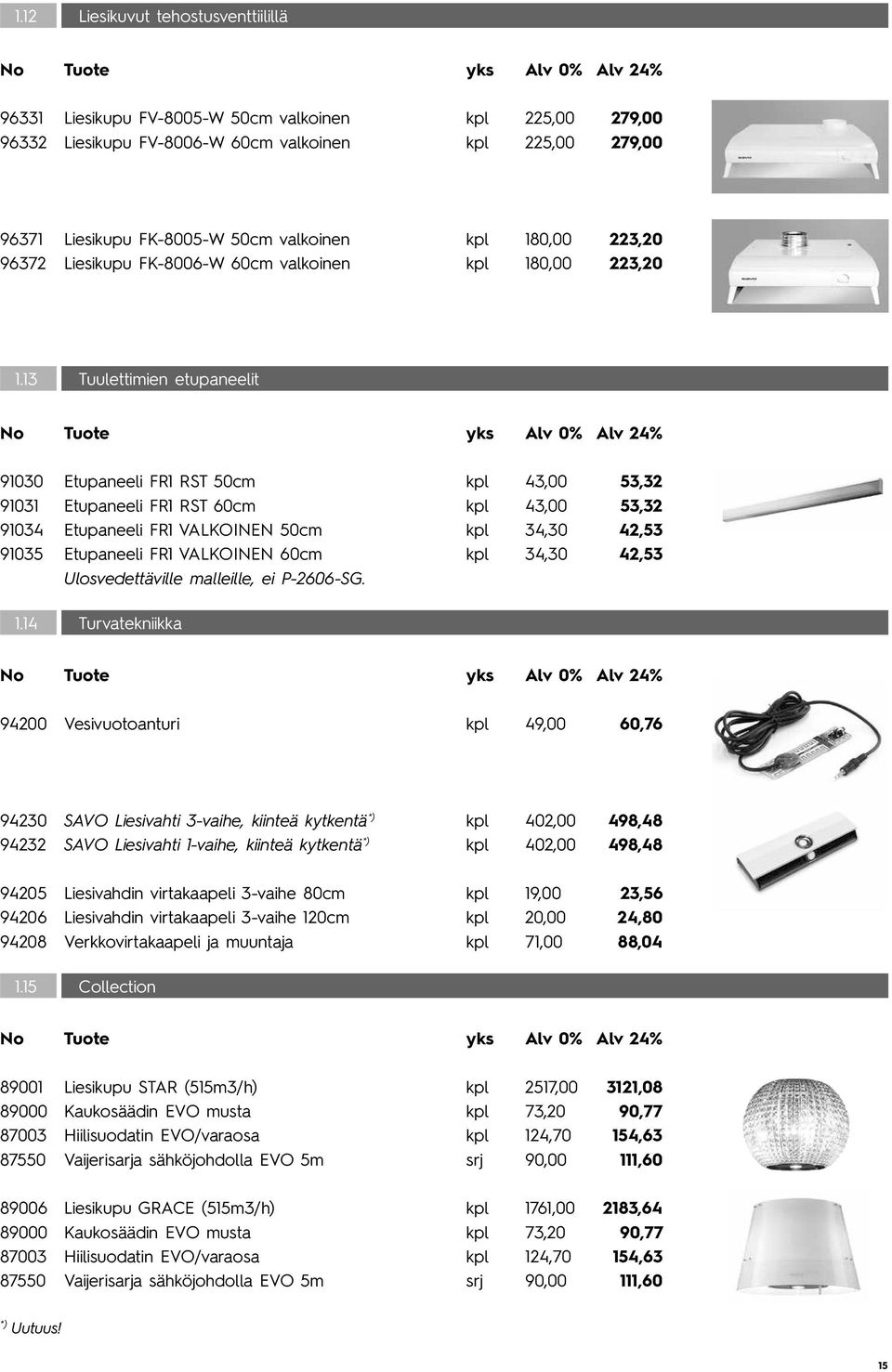 13 Tuulettimien etupaneelit 91030 Etupaneeli FR1 RST 50cm kpl 43,00 53,32 91031 Etupaneeli FR1 RST 60cm kpl 43,00 53,32 91034 Etupaneeli FR1 VALKOINEN 50cm kpl 34,30 42,53 91035 Etupaneeli FR1