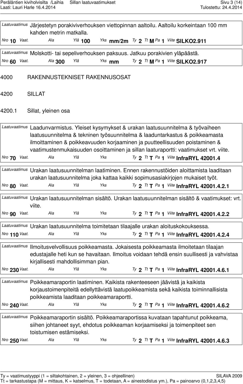 917 4000 RAKENNUSTEKNISET RAKENNUSOSAT 4200 SILLAT 4200.1 Sillat, yleinen osa Laatuvaatimus Laadunvarmistus.