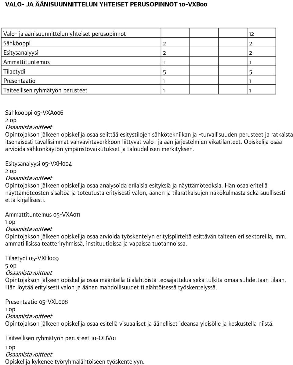 tavallisimmat vahvavirtaverkkoon liittyvät valo- ja äänijärjestelmien vikatilanteet. Opiskelija osaa arvioida sähkönkäytön ympäristövaikutukset ja taloudellisen merkityksen.