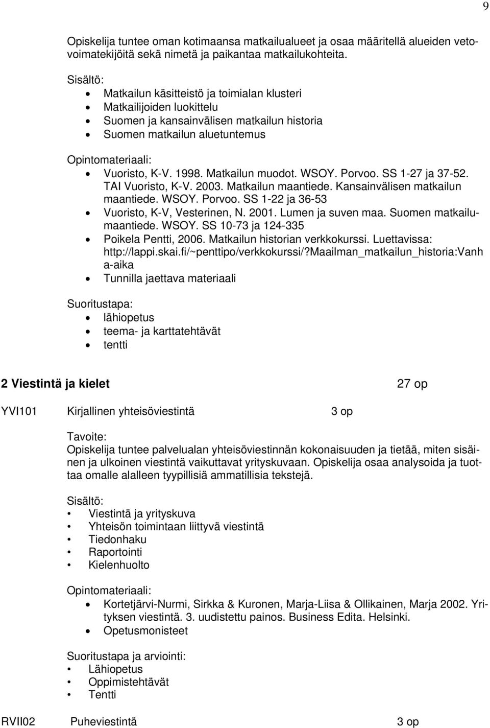 SS 1-27 ja 37-52. TAI Vuoristo, K-V. 2003. Matkailun maantiede. Kansainvälisen matkailun maantiede. WSOY. Porvoo. SS 1-22 ja 36-53 Vuoristo, K-V, Vesterinen, N. 2001. Lumen ja suven maa.