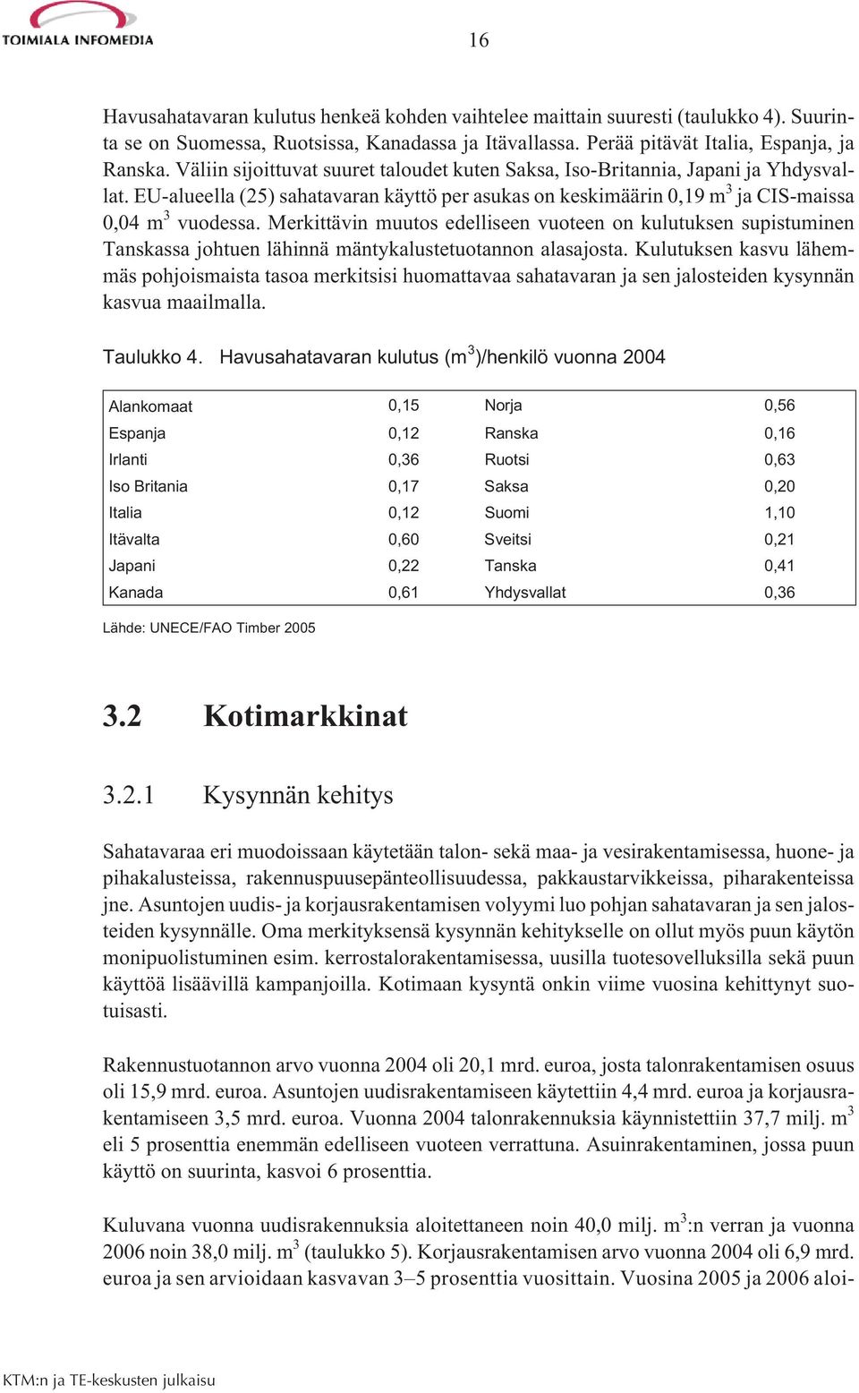 Merkittävin muutos edelliseen vuoteen on kulutuksen supistuminen Tanskassa johtuen lähinnä mäntykalustetuotannon alasajosta.