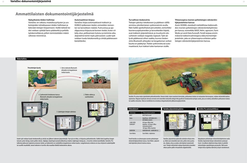Automaattinen kirjaus VarioDoc kirjaa automaattisesti traktorin ja ISOBUS-työkoneen tiedot, esimerkiksi siementen tai lannoitteen määrät.