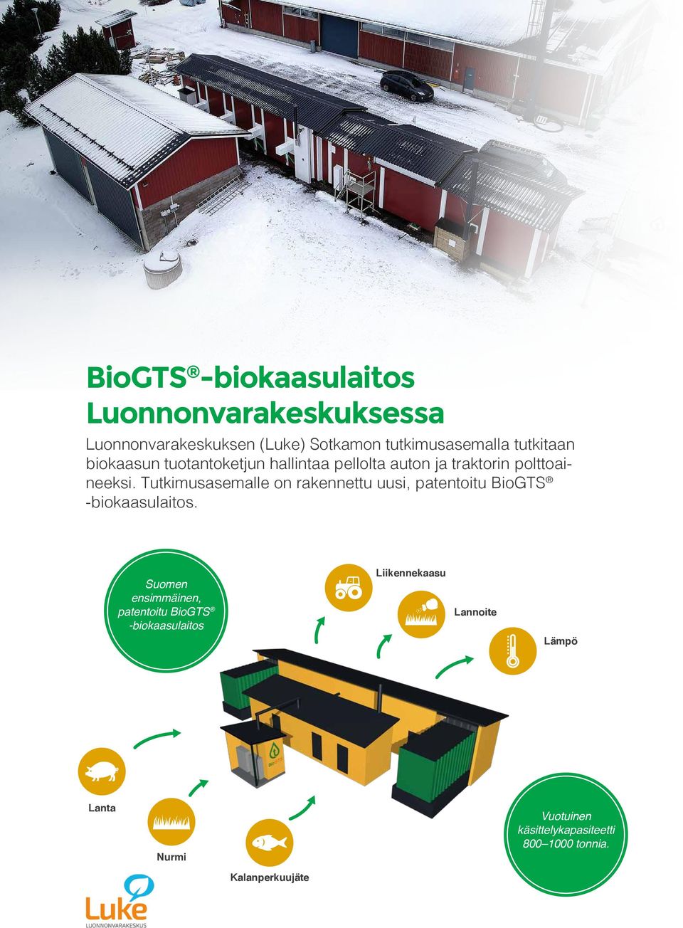 Tutkimusasemalle on rakennettu uusi, patentoitu BioGTS -biokaasulaitos.