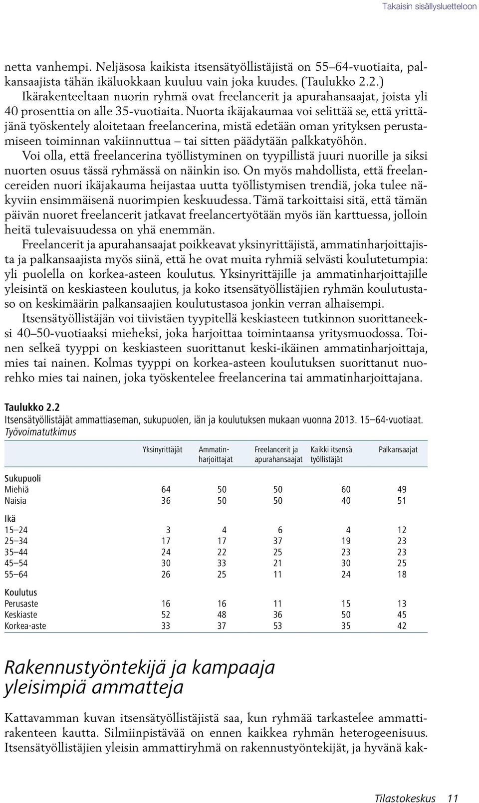 Nuorta ikäjakaumaa voi selittää se, että yrittäjänä työskentely aloitetaan freelancerina, mistä edetään oman yrityksen perustamiseen toiminnan vakiinnuttua tai sitten päädytään palkkatyöhön.