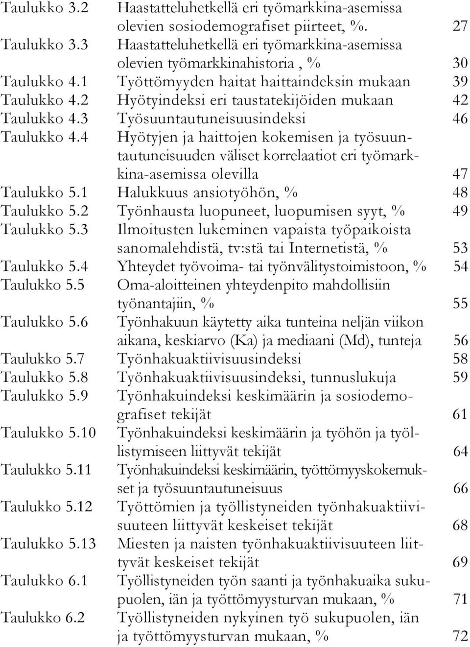 2 Hyötyindeksi eri taustatekijöiden mukaan 42 Taulukko 4.3 Työsuuntautuneisuusindeksi 46 Taulukko 4.