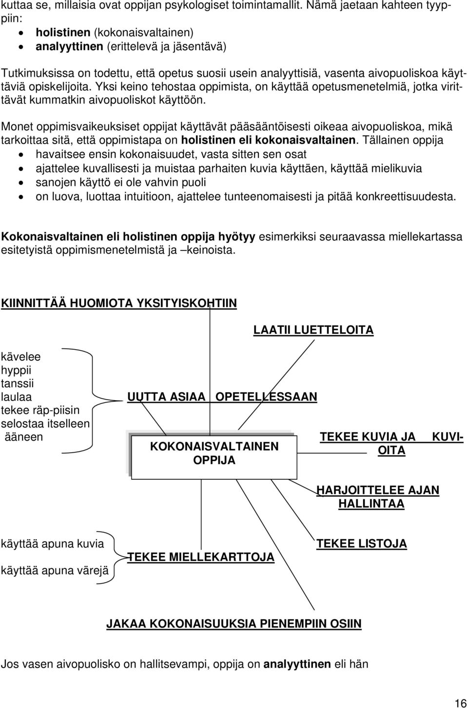 opiskelijoita. Yksi keino tehostaa oppimista, on käyttää opetusmenetelmiä, jotka virittävät kummatkin aivopuoliskot käyttöön.