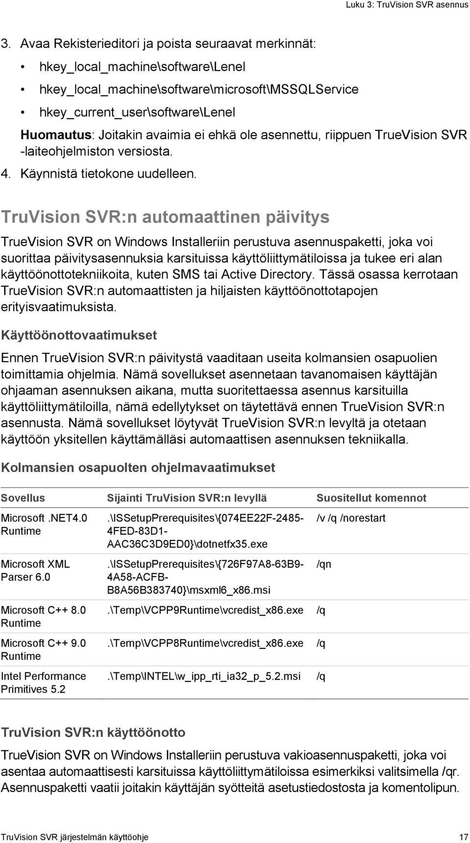 ei ehkä ole asennettu, riippuen TrueVision SVR -laiteohjelmiston versiosta. 4. Käynnistä tietokone uudelleen.