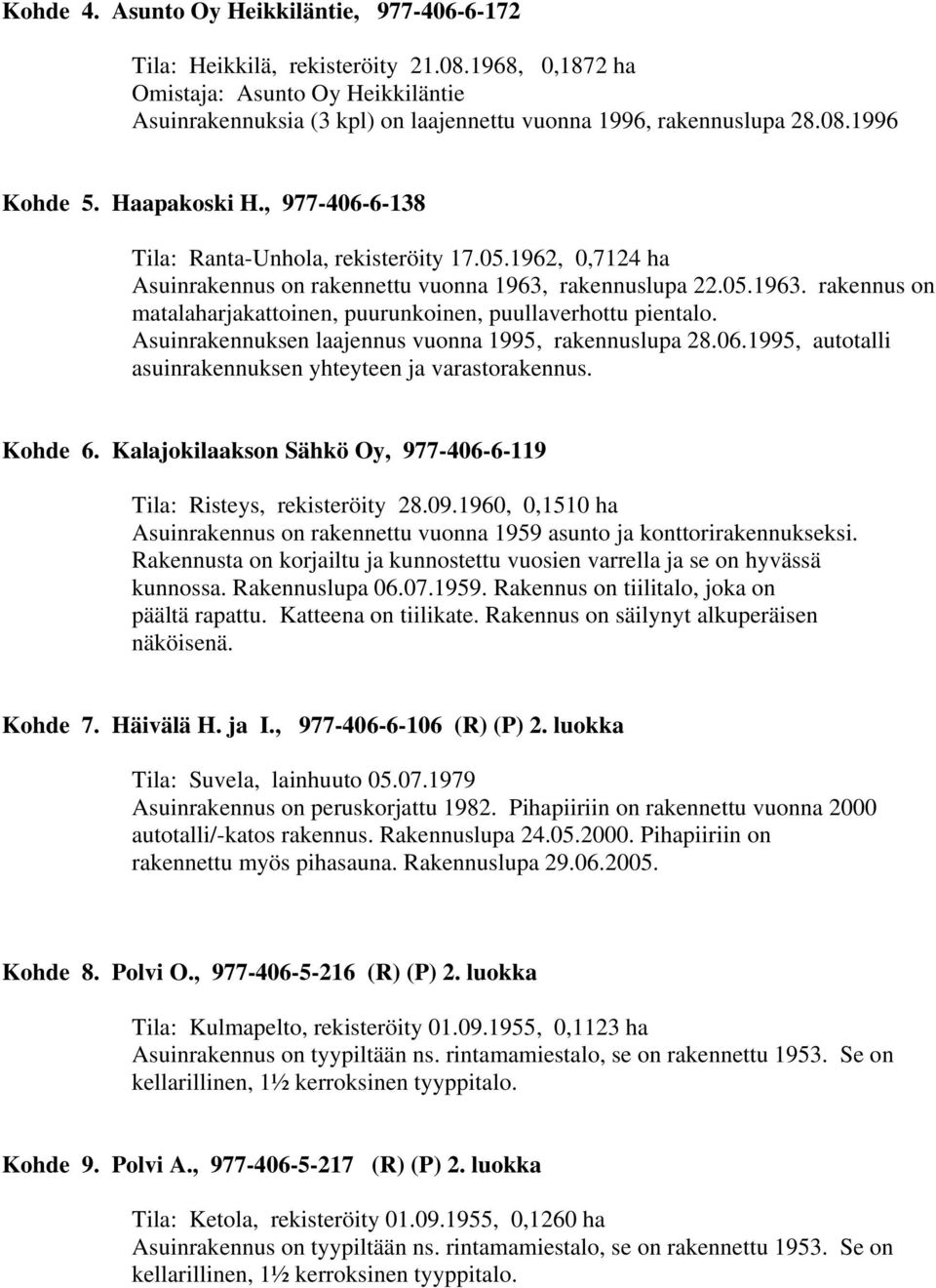 rakennuslupa 22.05.1963. rakennus on matalaharjakattoinen, puurunkoinen, puullaverhottu pientalo. Asuinrakennuksen laajennus vuonna 1995, rakennuslupa 28.06.