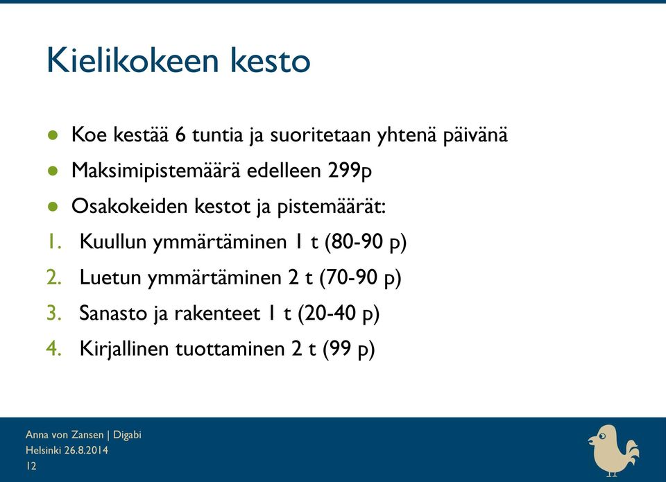 Kuullun ymmärtäminen 1 t (80-90 p) 2.