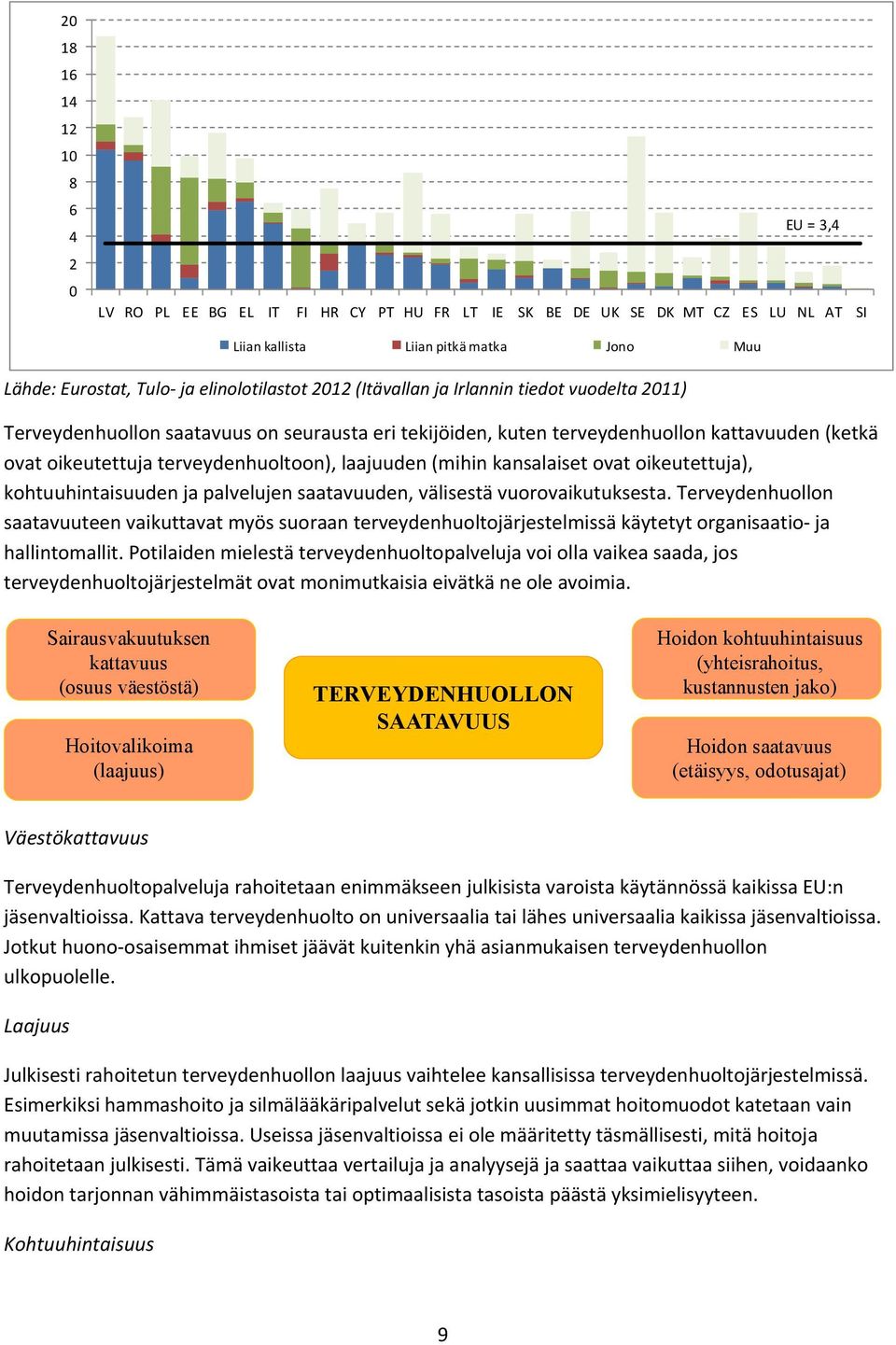 terveydenhuoltoon), laajuuden (mihin kansalaiset ovat oikeutettuja), kohtuuhintaisuuden ja palvelujen saatavuuden, välisestä vuorovaikutuksesta.