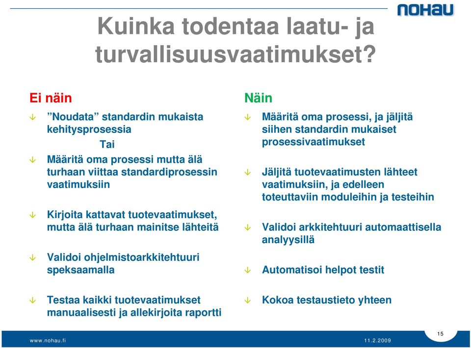 mutta älä turhaan viittaa standardiprosessin vaatimuksiin Jäljitä tuotevaatimusten lähteet vaatimuksiin, ja edelleen toteuttaviin moduleihin ja testeihin Kirjoita