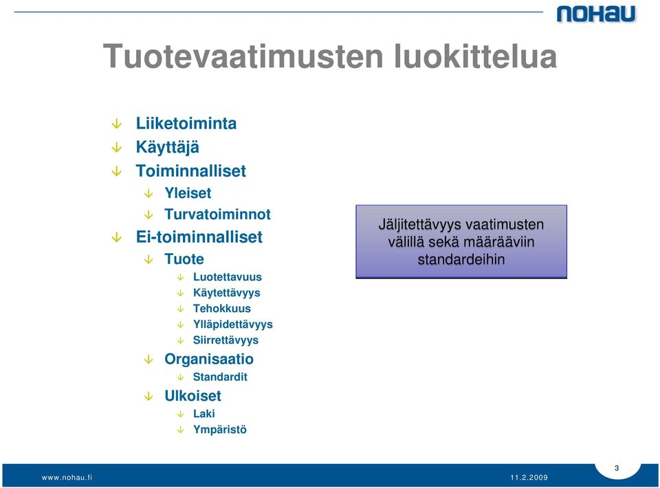 Tehokkuus Ylläpidettävyys Siirrettävyys Organisaatio Standardit Ulkoiset