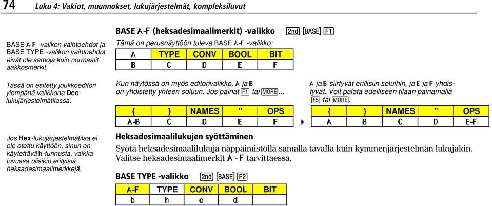 Jos Hex-lukujärjestelmätilaa ei ole otettu käyttöön, sinun on käytettävä ß-tunnusta, vaikka luvussa olisikin erityisiä heksadesimaalimerkkejä.