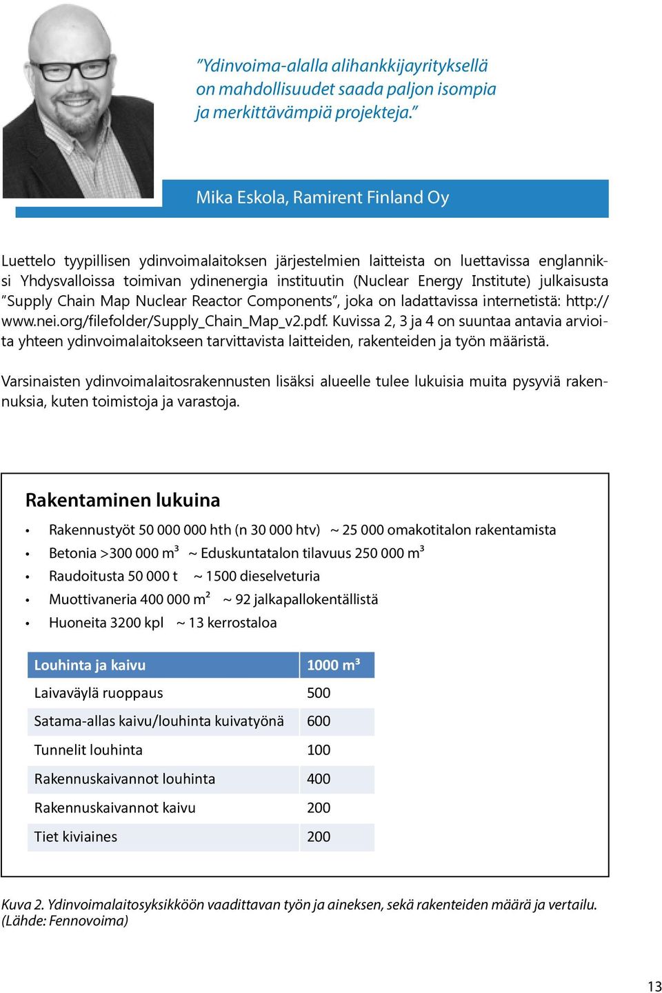 julkaisusta Supply Chain Map Nuclear Reactor Components, joka on ladattavissa internetistä: http:// www.nei.org/filefolder/supply_chain_map_v2.pdf.