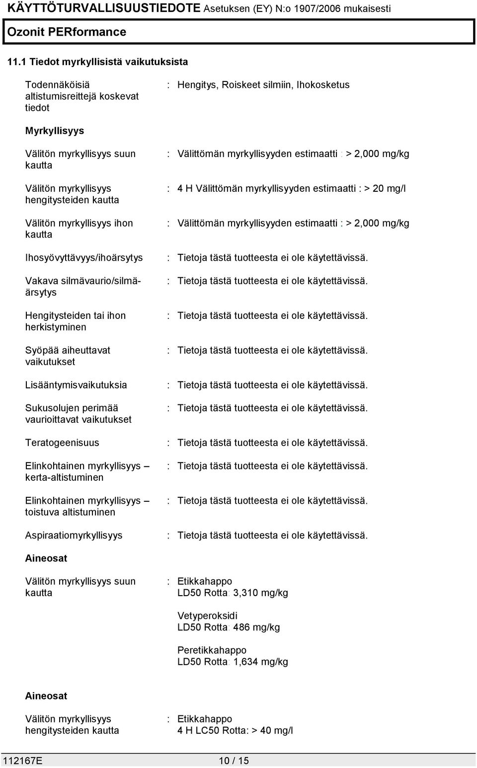 Sukusolujen perimää vaurioittavat Teratogeenisuus Elinkohtainen myrkyllisyys kerta-altistuminen Elinkohtainen myrkyllisyys toistuva altistuminen Aspiraatiomyrkyllisyys : Välittömän myrkyllisyyden