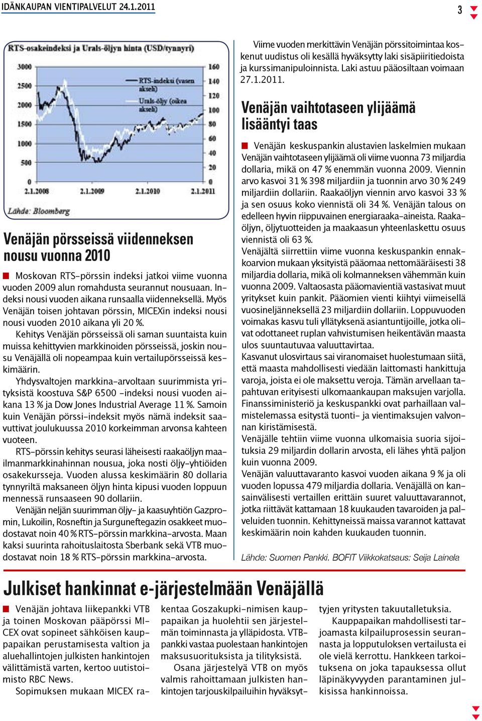 Kehitys Venäjän pörsseissä oli saman suuntaista kuin muissa kehittyvien markkinoiden pörsseissä, joskin nousu Venäjällä oli nopeampaa kuin vertailupörsseissä keskimäärin.