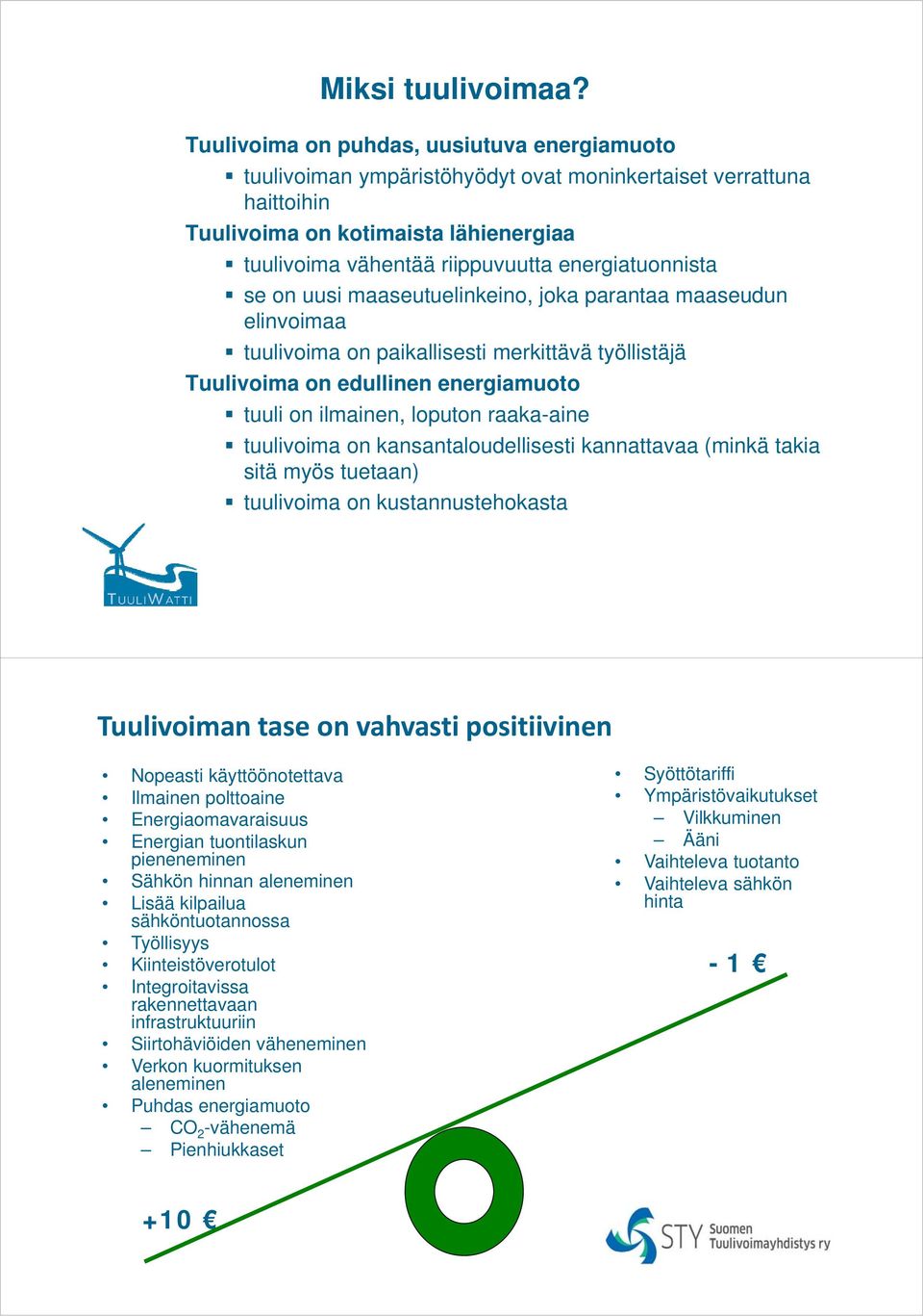 energiatuonnista se on uusi maaseutuelinkeino, joka parantaa maaseudun elinvoimaa tuulivoima on paikallisesti merkittävä työllistäjä Tuulivoima on edullinen energiamuoto tuuli on ilmainen, loputon