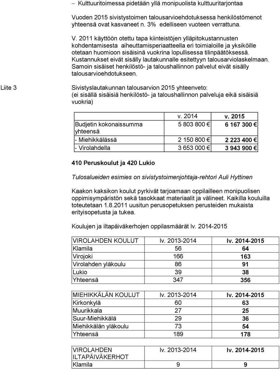 2011 käyttöön otettu tapa kiinteistöjen ylläpitokustannusten kohdentamisesta aiheuttamisperiaatteella eri toimialoille ja yksiköille otetaan huomioon sisäisinä vuokrina lopullisessa tilinpäätöksessä.