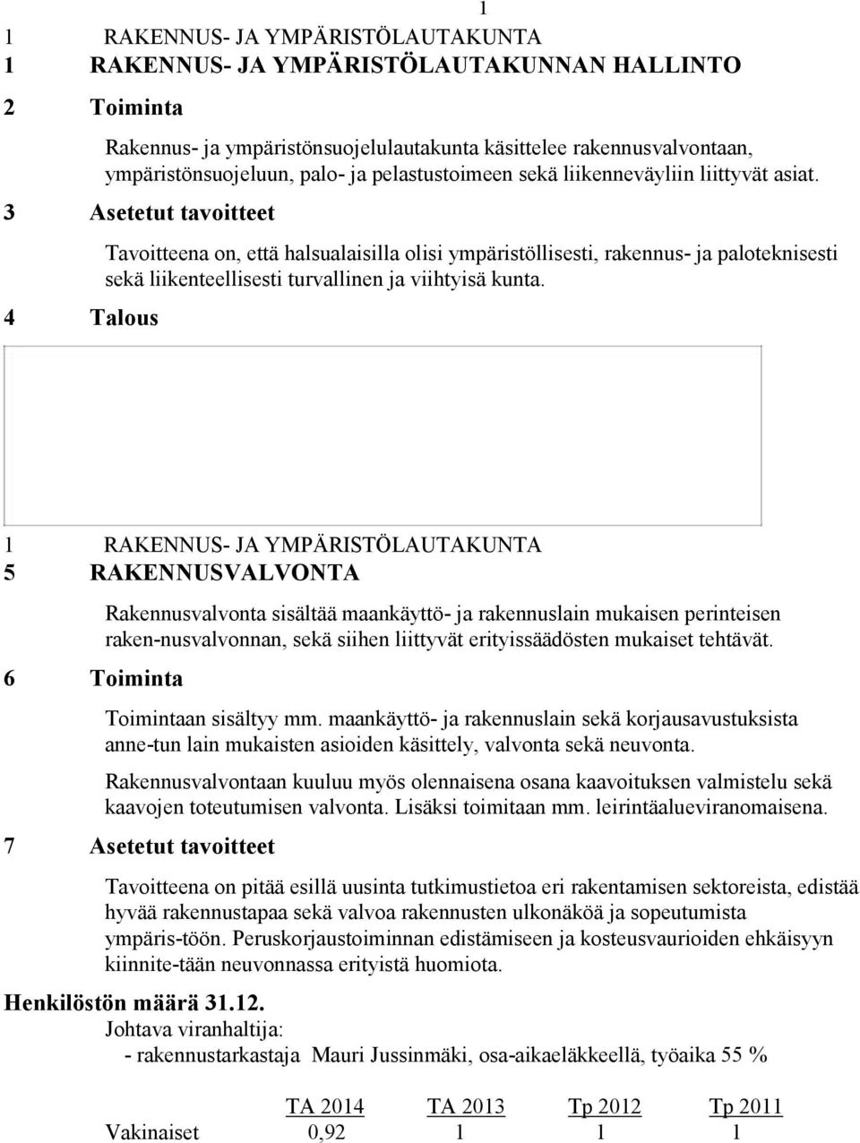 5 RAKENNUSVALVONTA 6 Toiminta Rakennusvalvonta sisältää maankäyttö- ja rakennuslain mukaisen perinteisen raken-nusvalvonnan, sekä siihen liittyvät erityissäädösten mukaiset tehtävät.