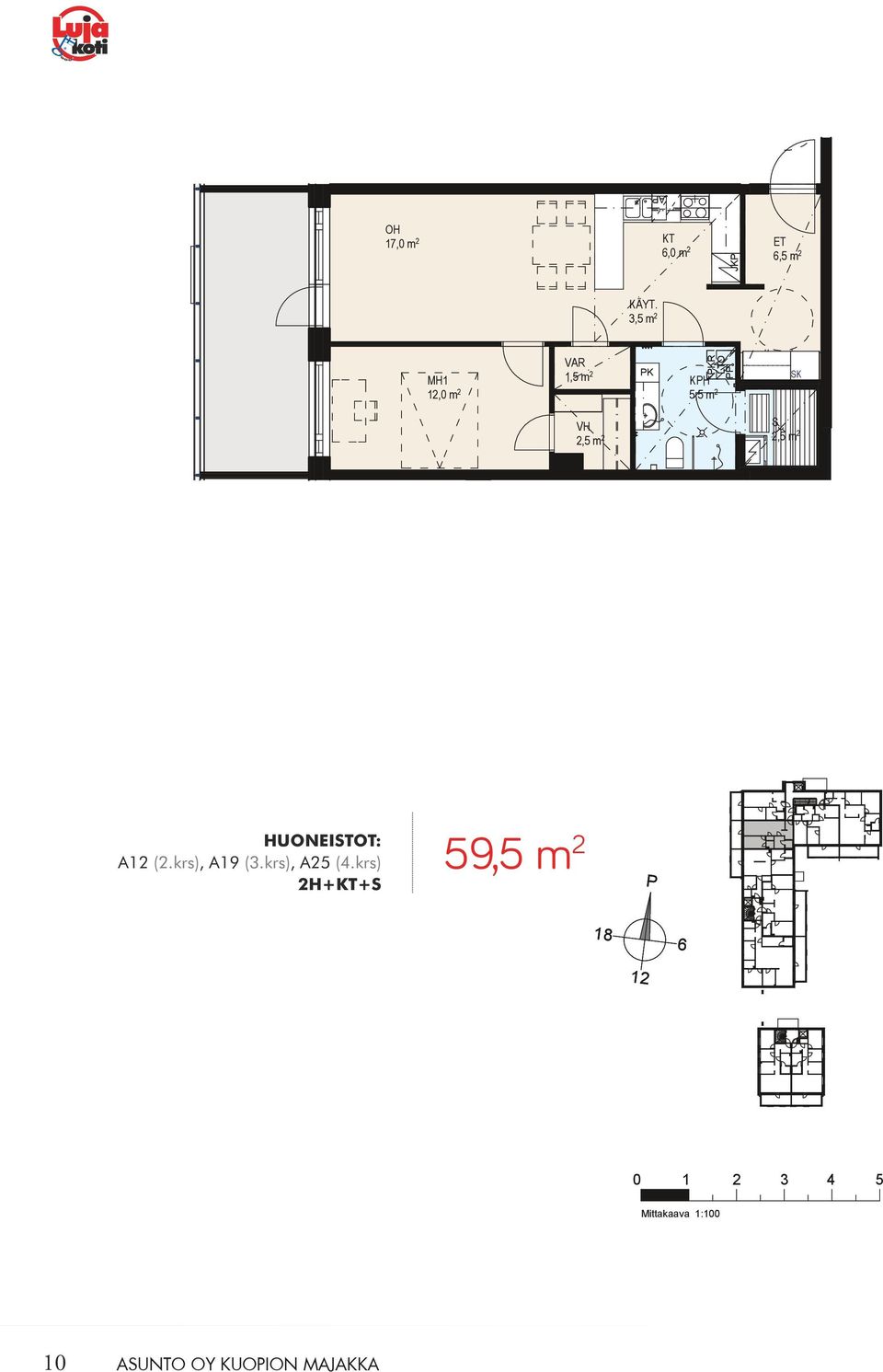 krs) 2H++ 59,5 m 2 A OY UOION MAJAA 2H + + Huoneistot: A, 59,5 m 2 17